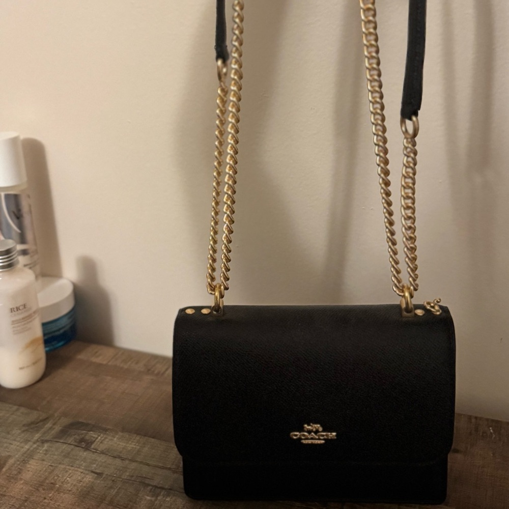 Mini Coach Black Crossbody Bag with Gold Chain